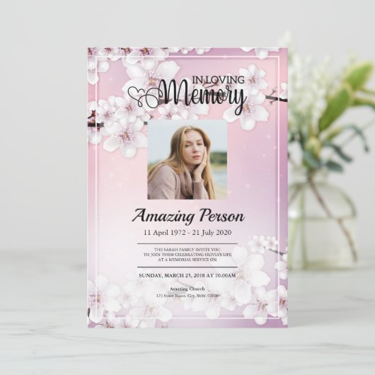 Kirschblüte Beerdigung Reihenfolge des Dienstes Ei Einladung (Stehend Vorderseite)