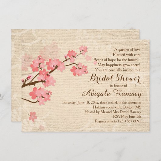 Kirschblüte Bridal Dusche Einladung (Vorne/Hinten)