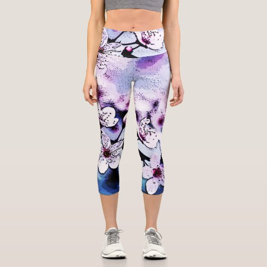Kirschblüte Capri Leggings (Vorderseite)