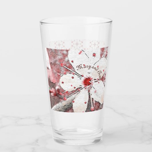 Kirschblüte Hochzeit rot weißen Sakura elegant Glas (Vorderseite)