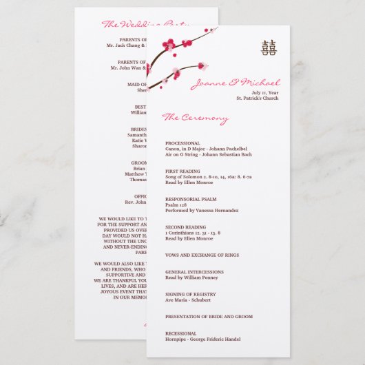 Kirschblüte Hochzeitsprogramm matte Programm (Vorne/Hinten)