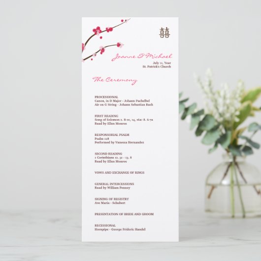 Kirschblüte Hochzeitsprogramm matte Programm (Stehend Vorderseite)
