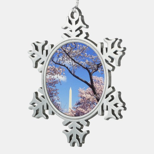 Kirschblüte im Washington DC Schneeflocken Zinn-Ornament (Rechts)