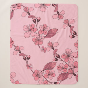 Kirschblüte in rosa Farbe auf weißem Hintergrund. Sherpadecke