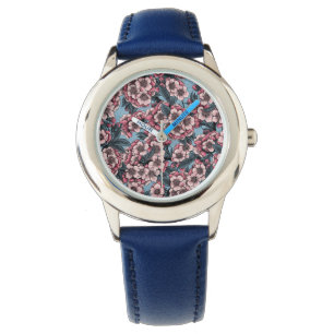 Kirschblüte in Rosa und Blau Armbanduhr