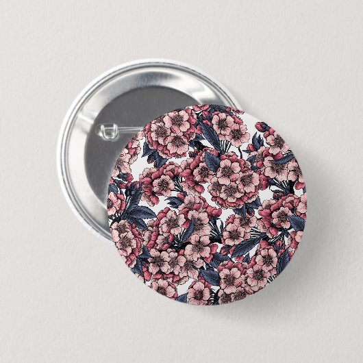 Kirschblüte in Rosa und Blau Button (Vorne & Hinten)