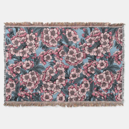 Kirschblüte in Rosa und Blau Decke (Vorderseite)