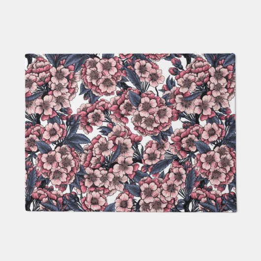 Kirschblüte in Rosa und Blau Fußmatte (Vorderseite)
