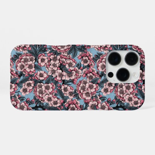 Kirschblüte in Rosa und Blau iPhone Hülle (Rückseite (Horizontal))