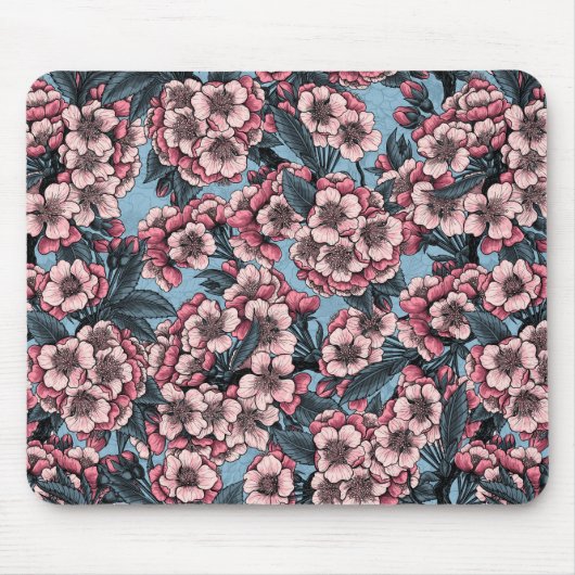 Kirschblüte in Rosa und Blau Mousepad (Vorne)