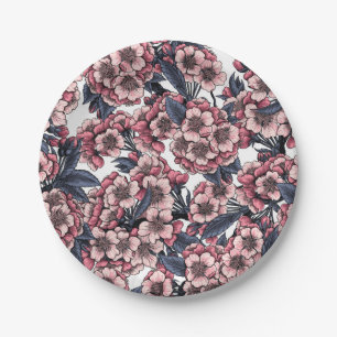 Kirschblüte in Rosa und Blau Pappteller