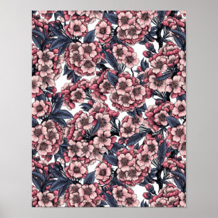Kirschblüte in Rosa und Blau Poster