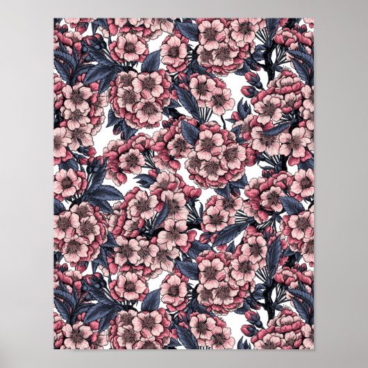 Kirschblüte in Rosa und Blau Poster (Vorne)