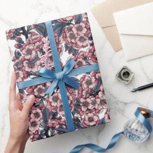 Kirschblüte in rosa und blau verpacktem Papier Geschenkpapier