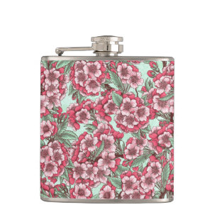 Kirschblüte in Rosa und Minze Flachmann