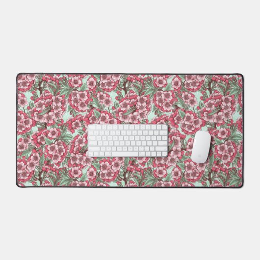 Kirschblüte in Rosa und Minze Schreibtischunterlage (Tastatur & Maus)