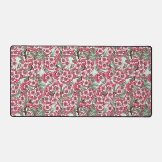Kirschblüte in Rosa und Minze Schreibtischunterlage (Vorderseite)