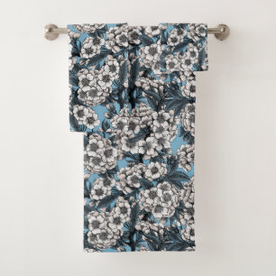 Kirschblüte in weiß und blau badhandtuch set
