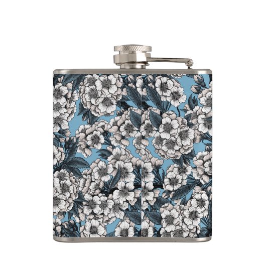 Kirschblüte in weiß und blau flachmann (Rückseite)