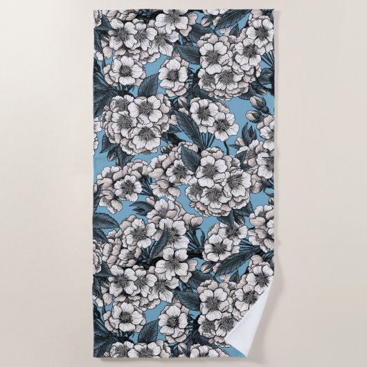Kirschblüte in weiß und blau strandtuch (Vorderseite)