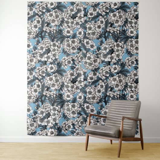 Kirschblüte in weiß und blau wandteppich (Beispiel)