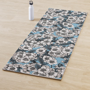 Kirschblüte in weiß und blau yogamatte