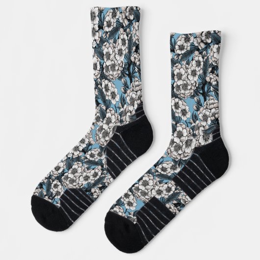 Kirschblüte in weißem und blauem drahtlosem Ladege Socken (Links)