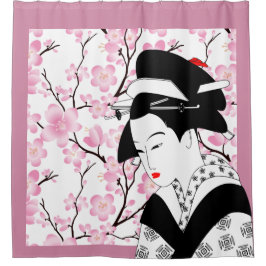 Kirschblüte japanischer Geisha rosa schwarz Duschvorhang