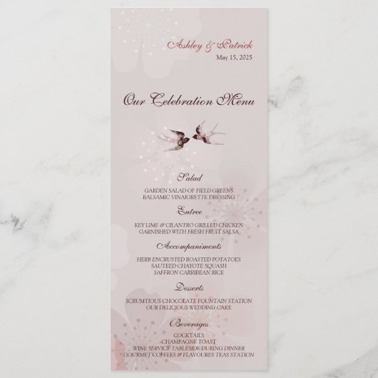 Kirschblüte Kirschblüte u. Liebe-Schwalben, die Menükarte (Rückseite)