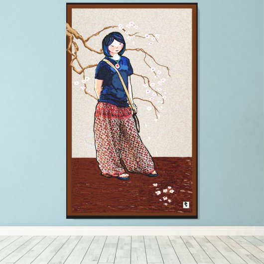 Kirschblüte Mädchen braune Version Leinwanddruck (Insitu (Holzboden))