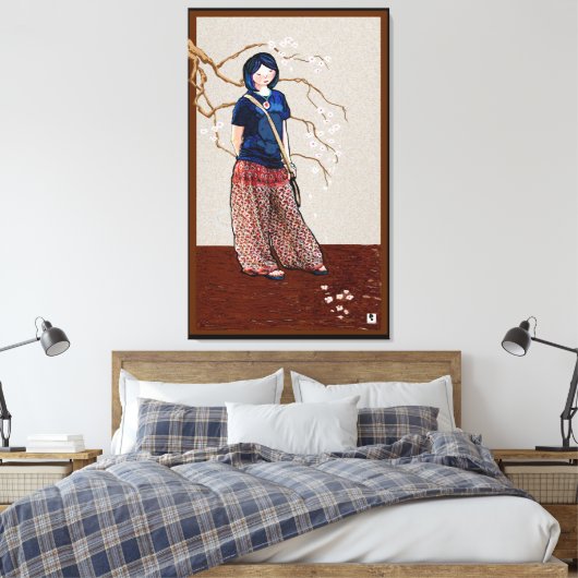 Kirschblüte Mädchen braune Version Leinwanddruck (Insitu (Schlafzimmer))