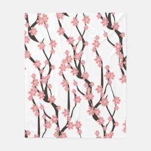 Kirschblüte: Nahtloses Vintage-Weiß. Fleecedecke