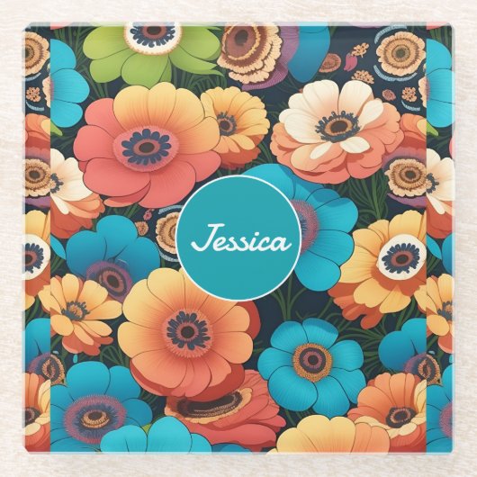 Kirschblüte Pastel farbenfrohe Personalisierte Pat Glasuntersetzer (Vorderseite)