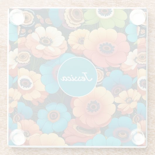 Kirschblüte Pastel farbenfrohe Personalisierte Pat Glasuntersetzer (Rückseite)