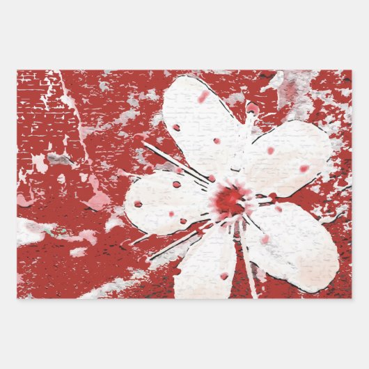Kirschblüte Poesie rot weiß elegante Sakura Geschenkpapier Set (Vorderseite 3)