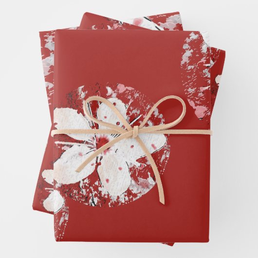 Kirschblüte Poesie rot weiß elegante Sakura Geschenkpapier Set (Beispiel)
