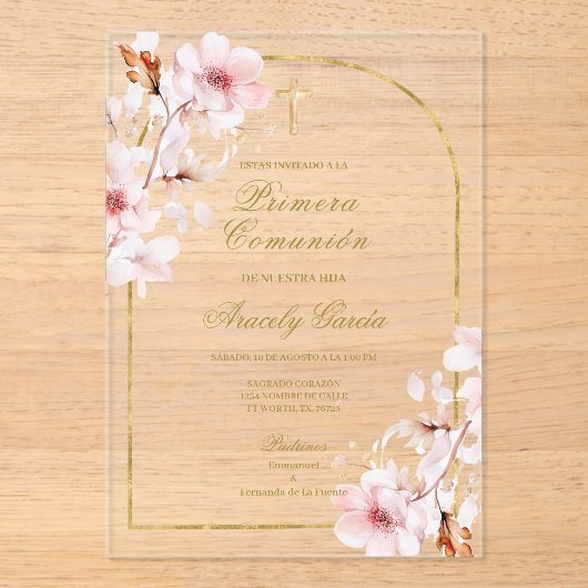 Kirschblüte primera comunión acryleinladungen (Vorderseite)