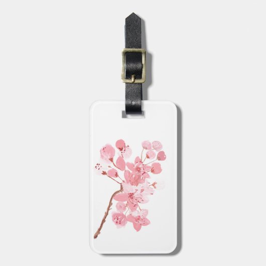 Kirschblüte Rosa Blumenbaum Wasserfarbe Gepäckanhänger (Vorderseite vertikal)