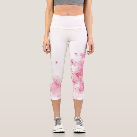 Kirschblüte rosa Blüte Capri Leggings (Vorderseite)