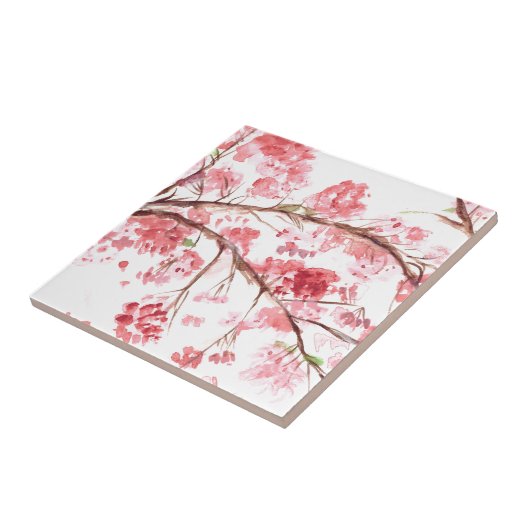 Kirschblüte rosa Blüte Rustikale Wasserfarbe Fliese (Seite)