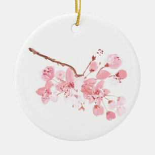 Kirschblüte Rosa Sakura Wasserfarben Blüte Keramik Ornament