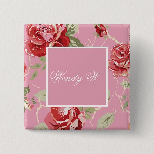 Kirschblüte rote Rose Blume Button (Vorderseite)