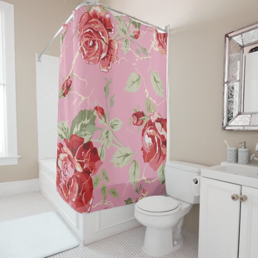 Kirschblüte rote Rose Duschvorhang (Beispiel)