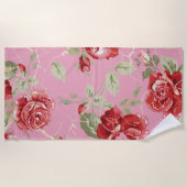 Kirschblüte rote Rose Strandtuch (Vorderseite)