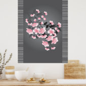 Kirschblüte (Sakura) auf grauem Hintergrund Poster (Küche)