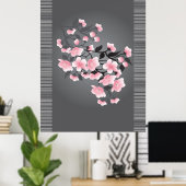 Kirschblüte (Sakura) auf grauem Hintergrund Poster (Heimbüro)