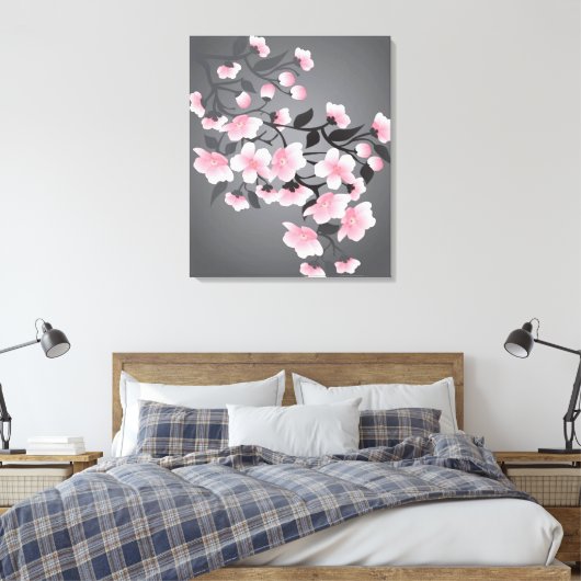 Kirschblüte, Sakura auf schwarzem Hintergrund Leinwanddruck (Insitu (Schlafzimmer))