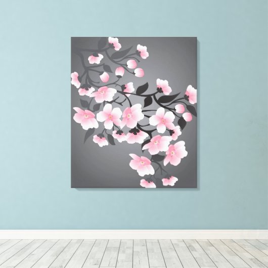 Kirschblüte, Sakura auf schwarzem Hintergrund Leinwanddruck (Insitu (Holzboden))