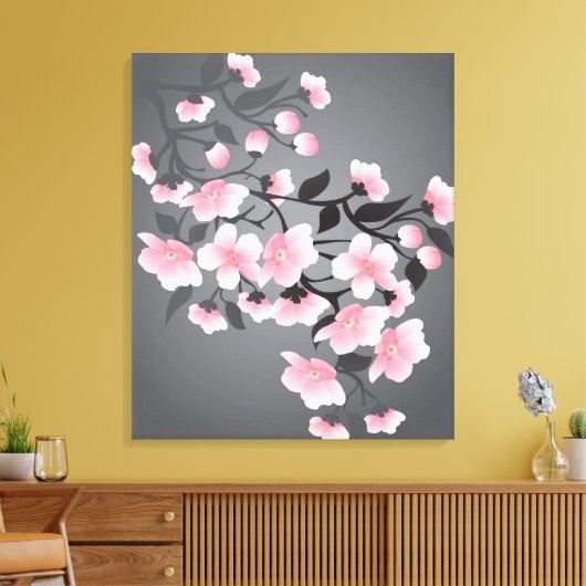 Kirschblüte, Sakura auf schwarzem Hintergrund Leinwanddruck (Insitu (Wohnzimmer))