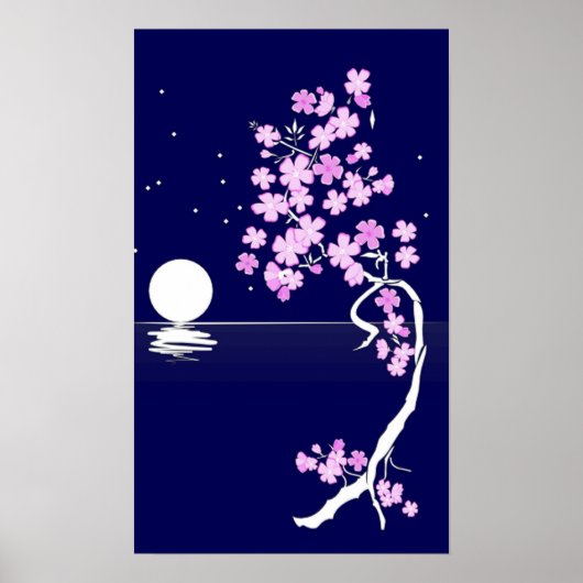 Kirschblüte (Sakura) bei Nacht Print Poster (Vorne)